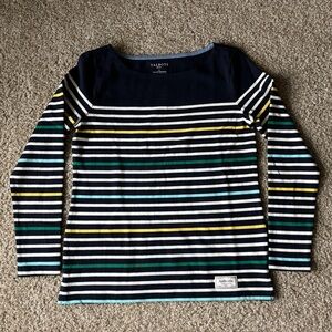 Talbots Authentic Petites Small 100% Cotton Stripes Navy White Green Preppy‎